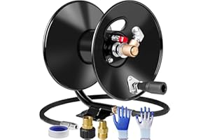 MEKOH Pressure Washer Hose Reel 50 ft x 3/8” or 65 ft x 1/4”, 4000PSI Heavy Duty Power Washer Hose Reel with M22-14 Fitting, Hand Crank Metal Reel with Wall/Trailer/Van Mount, Requires Assembly