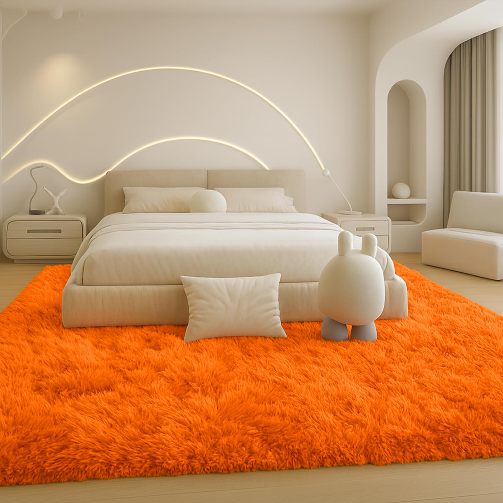 Photo 1 of Mtandyx 8x10 Area Rugs Living Room, Large Plush Fluffy Bedroom Carpet, Non-Slip Upgraded Indoor Thick Soft Rug, Modern Plush Carpet Suitable for Kids Home Decor Aesthetics Dorm, Orange.