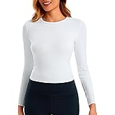 JOYSPELS Ice Silk Crew Neck Long Sleeve Workout Tops for Women Slim Fit Side Ruched Athletic Running Gym Yoga Shirts