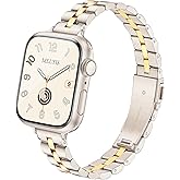Melyis Slim Metal Band Fits Apple Watch Bands for Women 42mm(Series 11/10) 40mm 41mm 38mm, Stainless Steel iWatch Bands, Dressy Band for Apple Watch Series 11 10 9 SE 8 7 6 5 4 3, Starlight&Gold