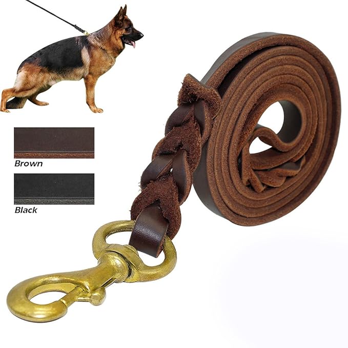 Saiger Braided Genuine Leather Dog Leash 8 Foot Long 1/2
