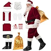 BERVYOSW Santa Claus Costume for Men 10PCS Deluxe Santa Suit Santa Costume for Christmas Parties Parades Family Photos