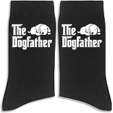 FUQWZ The Dogfather Socks, Dog Dad Gifts, Black Crew Socks for Men, Birthday Fathers Day Christmas Dog Gifts for Dad Daddy New Dad Step Dad Father in Law, Funny Dad Gifts from Daughter Son. (052)