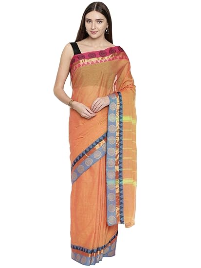 Womens Chettinad Cotton Saree (CCOPSC14558; Orange)