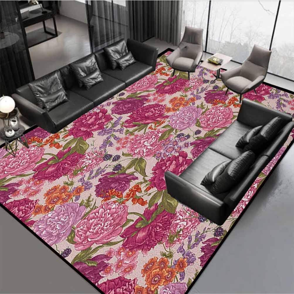 Amazon.com: Shabby Chic Pattern Rugs for Living Room, Bedroom and Hard Floor Peonies BlackBerry ...