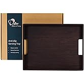 DETOR Serving Tray 17" x 13", Innovative Anti-Slip Coating, Mahogany Bamboo Finish, Solid Bamboo Board, Decorative & Ottoman Tray for Food, Drinks, and Home Décor