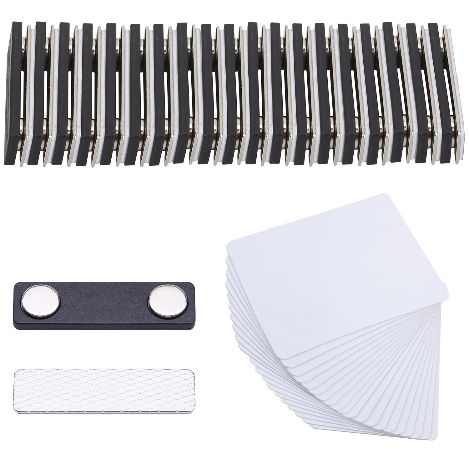 Wisdompro 20 Set Magnetic Name Badge, DIY Name Tag, White Printable Blank PVC Badges (3.38 x 2.13 Inch) with Magnets Holder for Jacket, Lapel,or Shirt