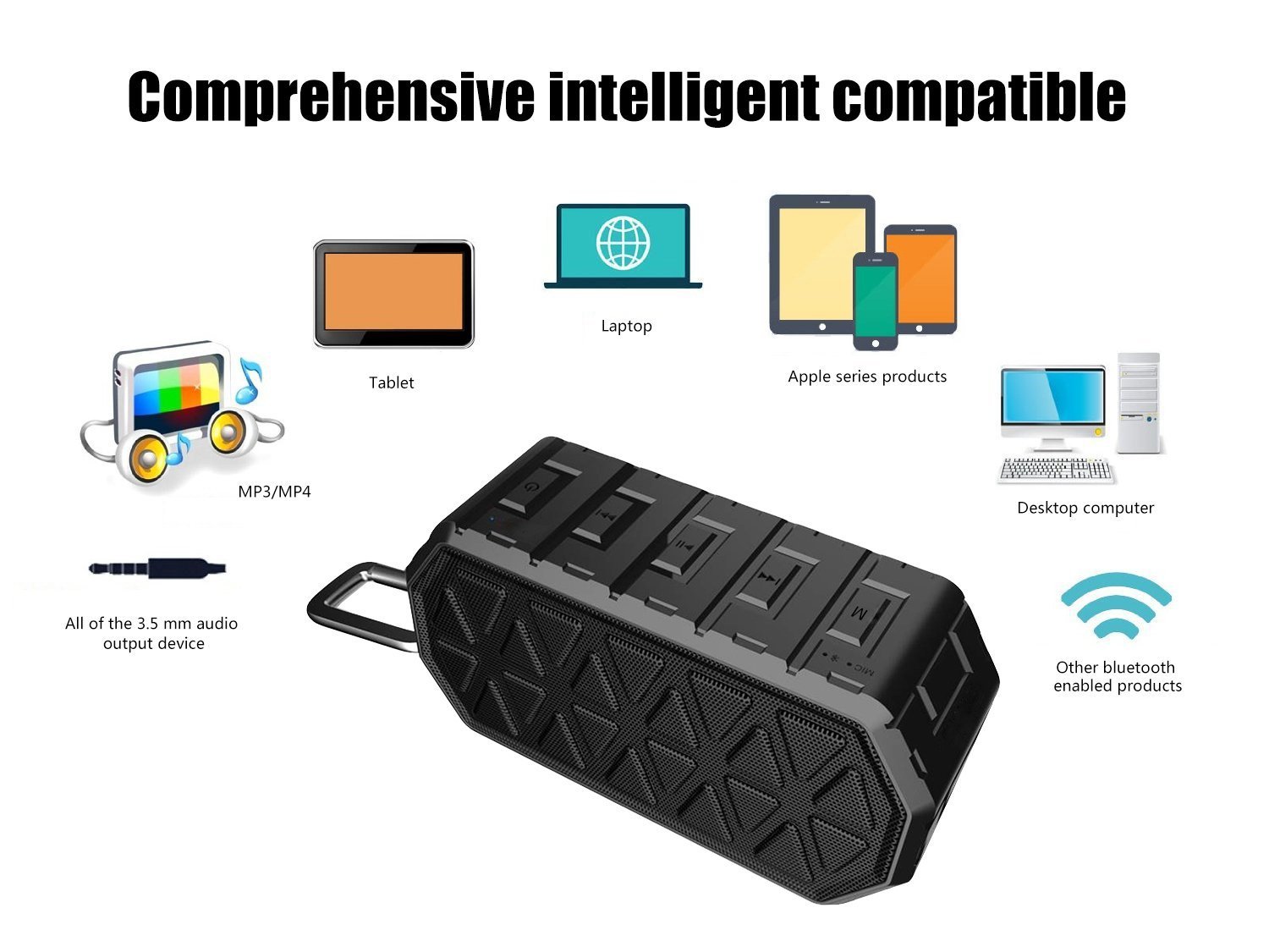 Speakers Wireless Bluetooth Barsone Outdoor Portable Speakers Enhanced Bass For PC Desktop Laptops TV Iphone (Dark Black)