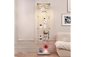 LFT HUIMEI2Y Glass Display Cabinet with LED Lights and Lock, 4-Shelf Curio Cabinets with Door, Tempered Glass Collection Display Showcase for Bedroom, Living Room 65”x 17”x 14.5” White