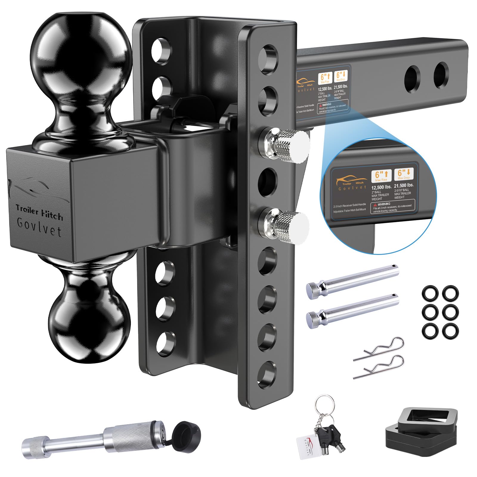 Photo 1 of ***ITEM LOOK NEW*** OPEN BOX***Govlvet Adjustable Trailer Hitch -Drop Hitch (Fits 2-Inch Receiver) - Heavy Duty Tow Hitch with 6-Inch Drop/Rise, 2" & 2-5/16" Ball Hitches for Truck (21,500 LBS GTW) - w/Anti-Theft Hitch Locking Pins