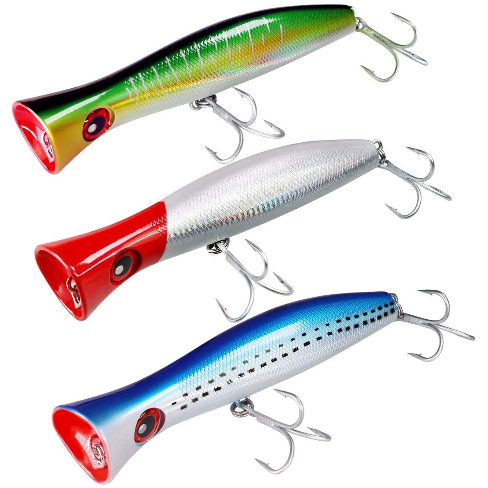 THKFISH Topwater Fishing Lures GT Popper Fishing Lure Saltwater Fishing Lures Tuna Popper Lures RedLaser BlueLaser GreenLaser 3pcs