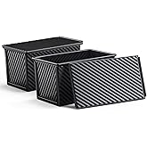LIANYU 2 Pack Pullman Bread Loaf Pan with Lid, 1 Pound Dough Nonstick Loaf Baking Pans, Metal Bakeware for Sourdough Sandwich Homemade Bread, Carbon Steel Corrugated Toast Tin, Black