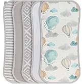 Featherhead 5 Pack Muslin Baby Burp Cloths for Boys & Girls, 22" X 11", Premium Cotton Muslin and Terry Spit up Rags, Super Soft and Absorbent (Green Hot Air Balloons)