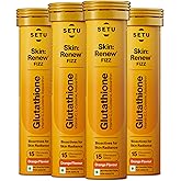 SETU Glutathione Effervescent Tablets with 500mg L-Glutathione & Vitamin C | Sugar-Free Antioxidant Supplement | Orange Flavor (Pack of 4) | 60 Tablets