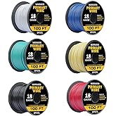 18 Gauge Wire Combo, CCA, 6 Colors, 100ft Rolls (600ft Total) | Durable Copper Clad Aluminium, Low Voltage Electric Wire, 18 AWG Wire, Ideal for Heavy-Duty Auto &amp; Home Projects, Insulated
