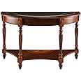 Solid Wood Console Table with Storage, Semi-Circle entryway Table with Tempered Glass,Carvings Side Elegant Vintage Sofa Table 47.7? x 30? x 18?, for Small Space,Blank Wall Brown Walnut SFZ1533GT