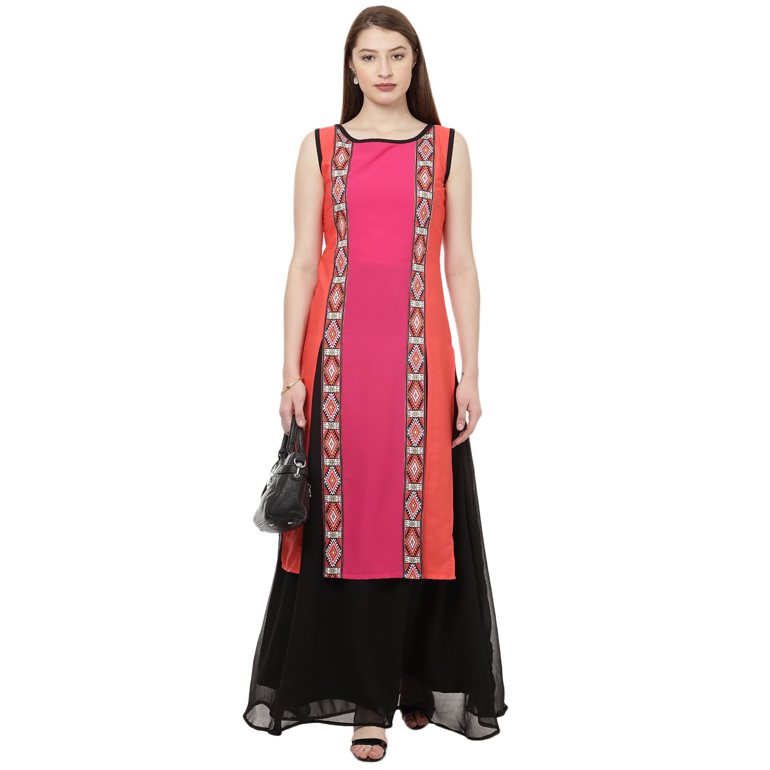 ziyaa women's pink digital straight crepe kurta