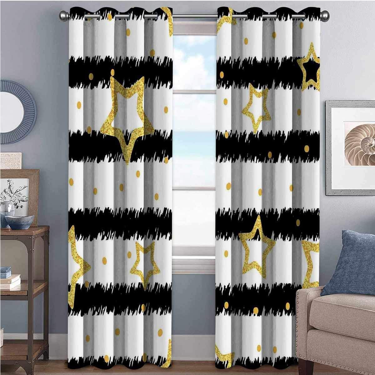 Star Blackout Curtains Gasket Insulation Golden Stars and Dots with