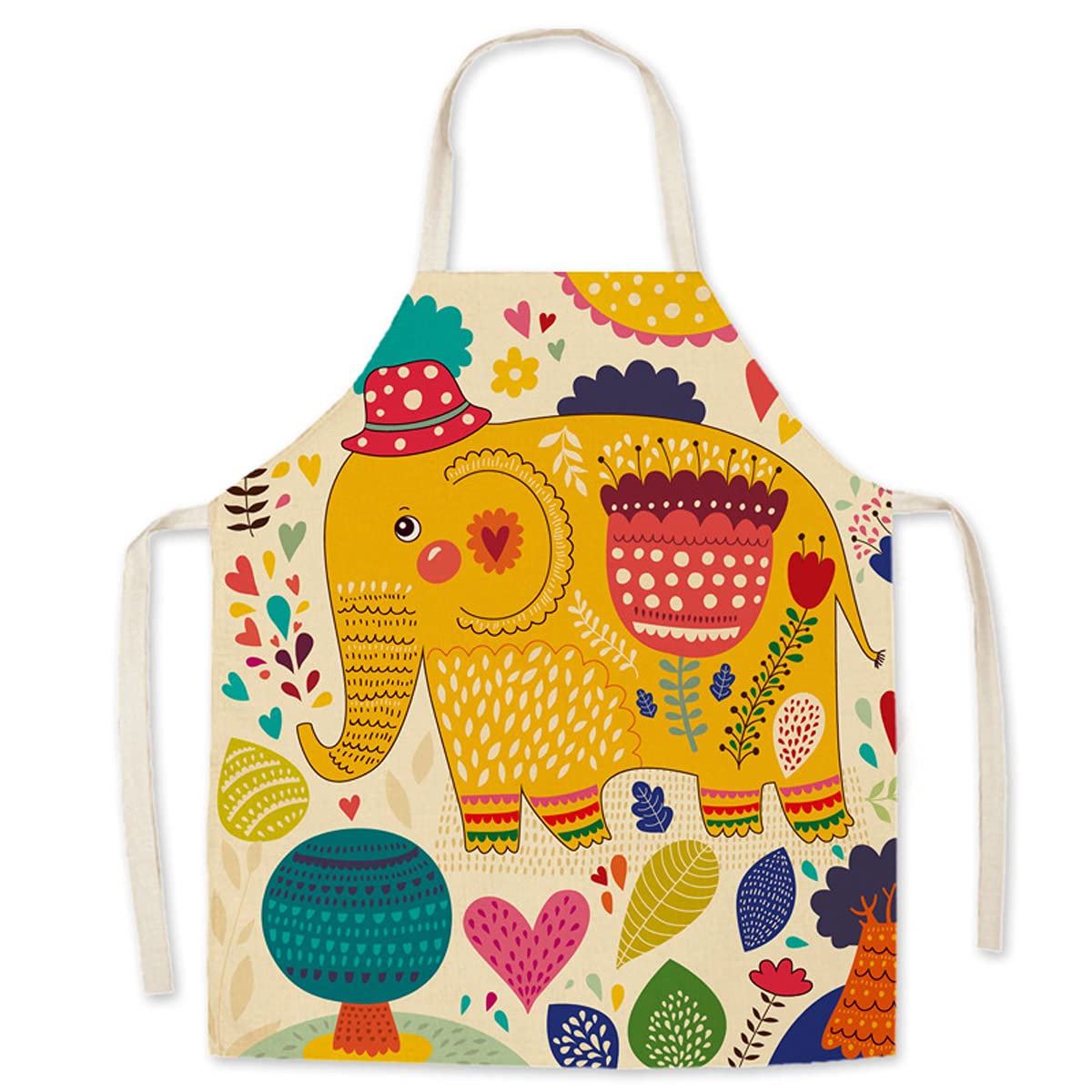 Eyands Elephant Child Apron for Cooking Baking - Cute Pattern Linen Kitchen Apron for Kids, Cooking Painting Gardening Apron