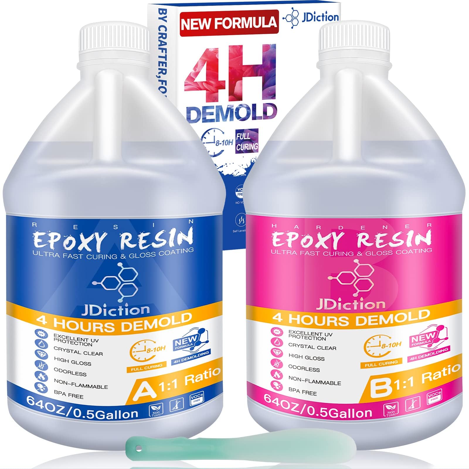 Photo 1 of JDiction Fast Cure Epoxy Resin, 1Gallon 4 Hours Demold Epoxy Resin Kit - Crystal Clear, Bubble-Free, Not-Yellowing, Self-Leveling for Art Resina, Jewelry, Craft, Fast Casting & Easy Mix Epoxy Resina