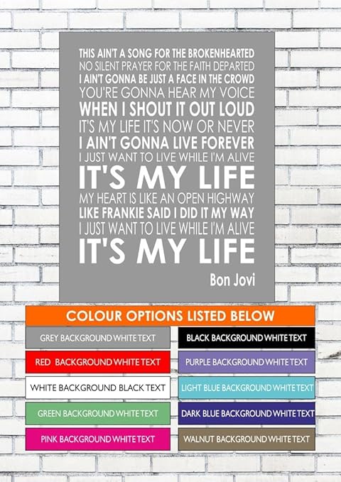 It S My Life Bon Jovi Word Typography Words Song Lyric Lyrics Music Wall Art Amazon Co Uk Kitchen Home