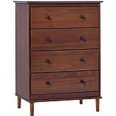 Walker Edison Modern Tall 4-Drawer Solid Wood Dresser Bedroom Storage Drawer Organizer Closet Hallway, 40 Inch, Walnut
