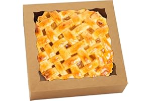 XINHPKGG 20 Pcs Pie Boxes 10x10x2.5 Inch Bakery Boxes Cookie Box with Window for Treat Macaron Dessert Chocolate Covered Strawberries-Brown