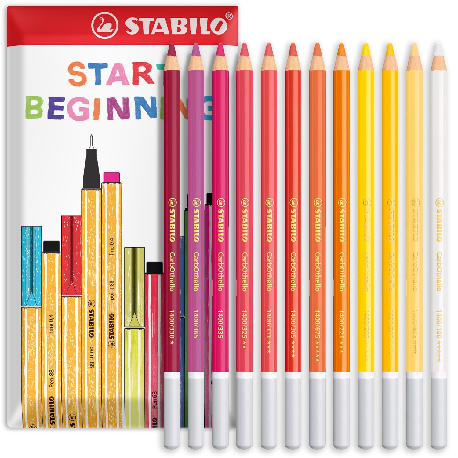 STABILO Chalk-Pastel Pencil CarbOthello - Pack of 12 - Warm Tones - In Envelope Gift Packaging