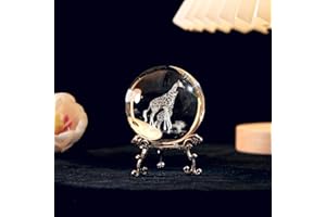 JFTOSALE 2.3in 3D Internal Carving Mom and Baby Giraffe Crystal Ball Figurine with Stand Giraffe Collectibles Paperweight Gifts for Giraffe Lover, Clear