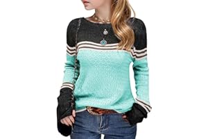 PUTYSENXI Girls Fall Winter Fashion Sweaters Long Sleeve Round Neck Color Block Striped Casual Loose Lightweight Spring Cozy Tops