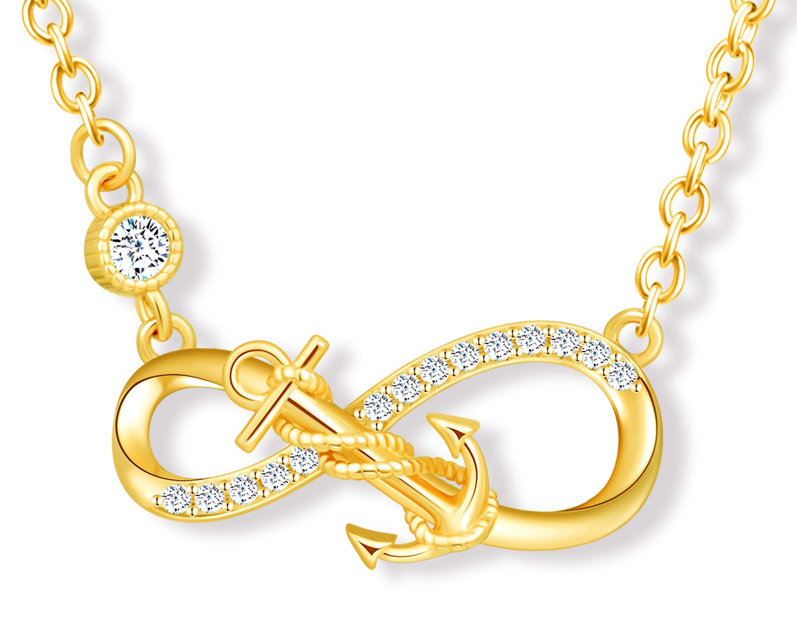 MicLee Women's girl's Necklace pendant, 925 Sterling Silver necklace, Fashion anchor and infinity symbol necklace, Unique design necklace pendant, Inlaid zircon, shining pendant, gold