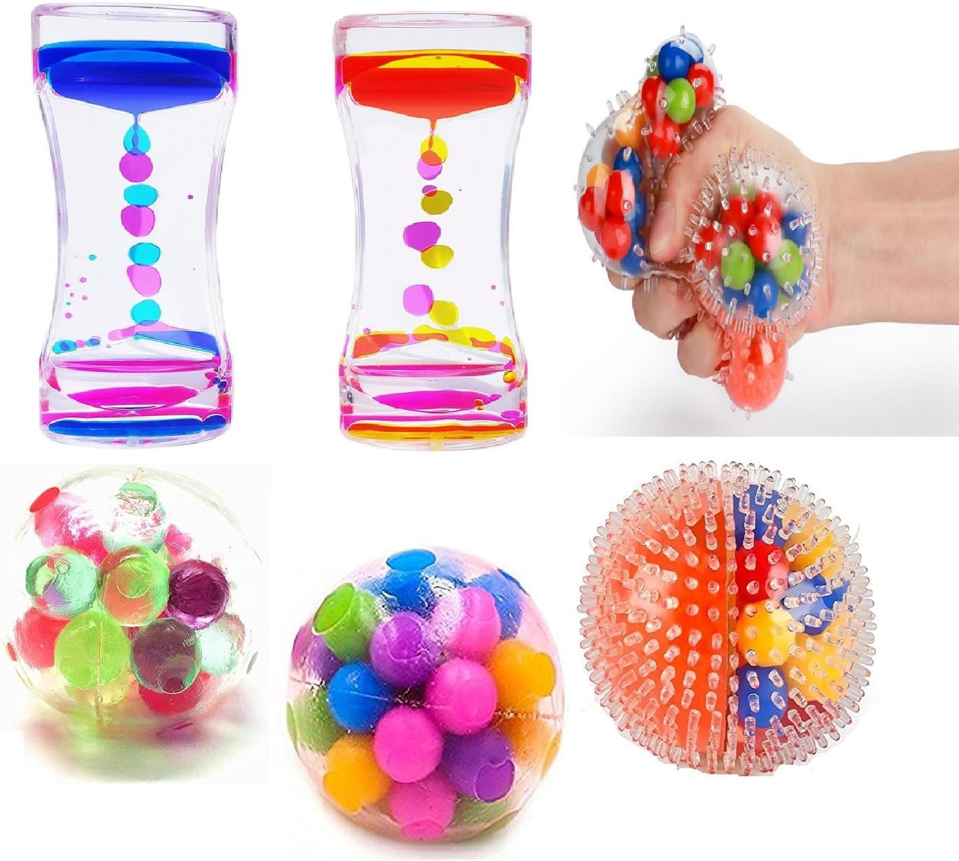 Slovery Stress Balls For Kids-3 Different DNA Stress Balls-2 Liquid Motion Bubbler Timer- Stress Relief Fidget Toys For Anxiety Kids Adults With Autism ADHD & More