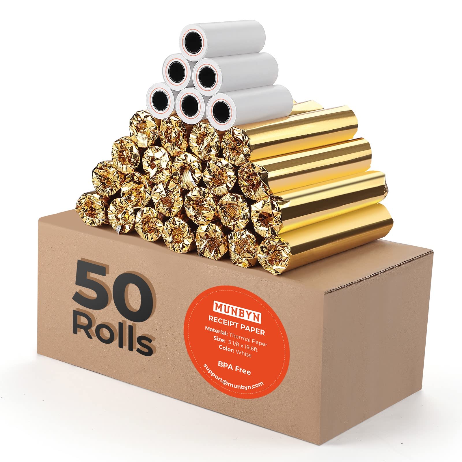 Photo 1 of MUNBYN Thermal Receipt Paper 3 1/8 x 19.6ft, 50 Rolls Receipt Paper Work for Star Micronics TSP100 TSP143 Epson 80mm Receipt Printer Square POS Register, BPA Free (80 * 30mm x 50 rolls)