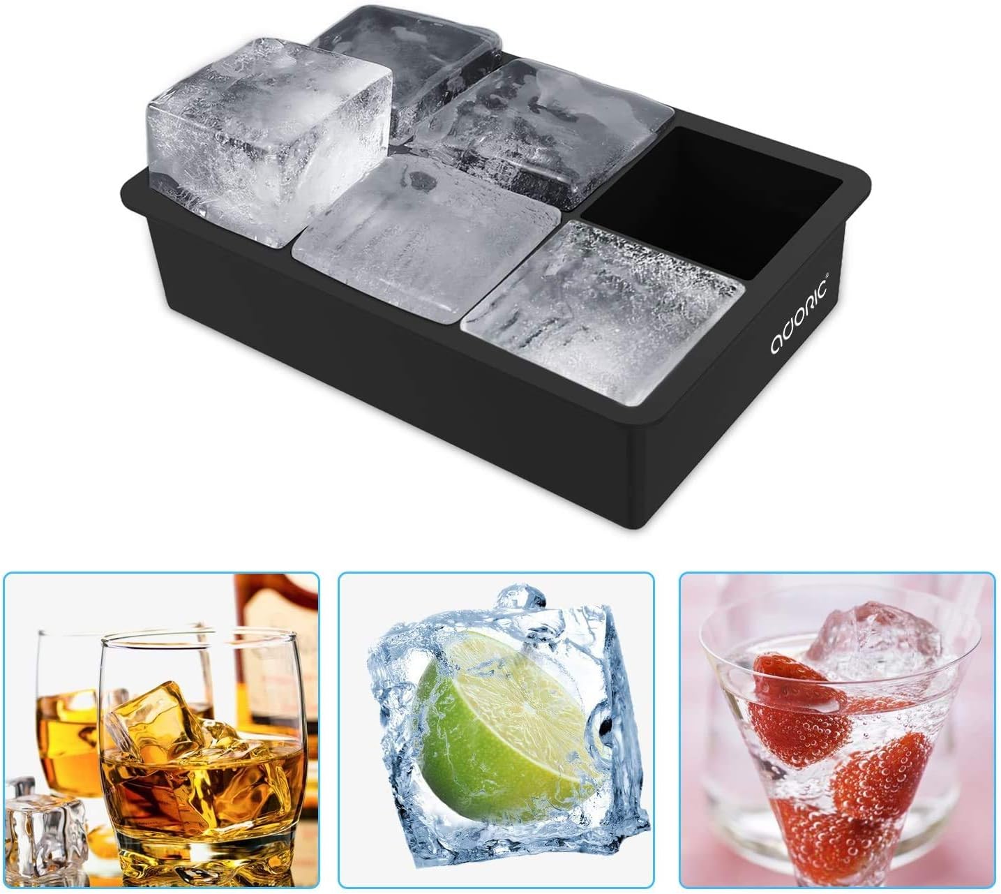 Adoric Ice Cube Trays Silicone Set of 2, Sphere Ice Ball Maker with Lid and Large Square Ice Cube Molds for Whiskey, Reusable and BPA Free (Ice Cube Trays Silicone Set of 2): Kitchen & Dining