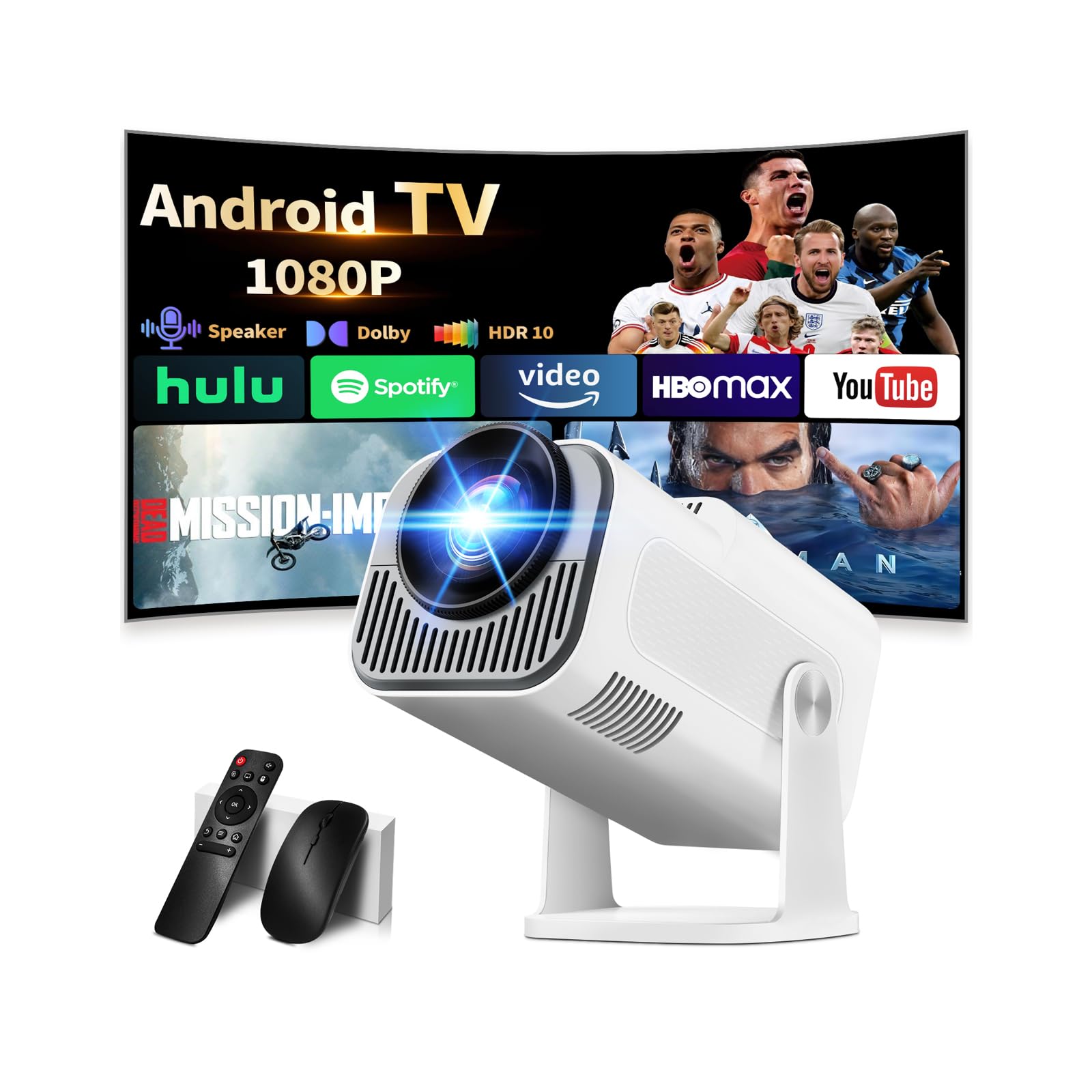 Photo 1 of [Projector 2026 Upgraded] Mini Projector Support 4K 1080P Auto Keystone 270°Rotatable with WiFi 6 and Bluetooth 5.2 Projector Portable Compatibile with HDMI/TV Stick/Memory Stick/Laptop,White