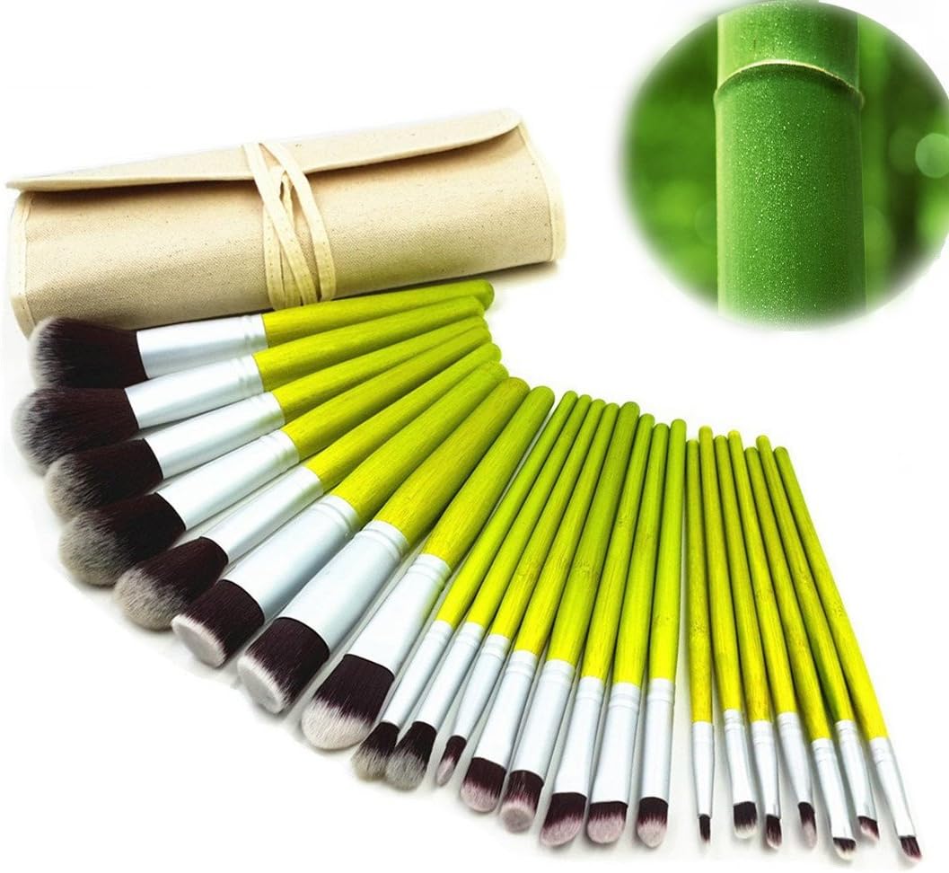 DE'LANCI 23Pcs Natural Bamboo Make Up Brushes Kabuki Face Eyeshadow Brush Set Concealer Powder Contouring Make Up Brush Kit Cosmetic Foundation Blending Contour Makeup Brush Tools with Pouch Bag