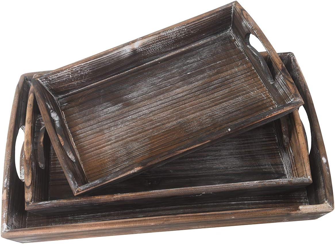 | RHF Serving Trays, Ottoman Serving Tray, Wood Breakfast Trays, Retro Nesting Serving Tray Set, Ash Trays with Handles, Platter For Food Drink Eating Coffee, 3 Tier Set, Brown: Serving Trays