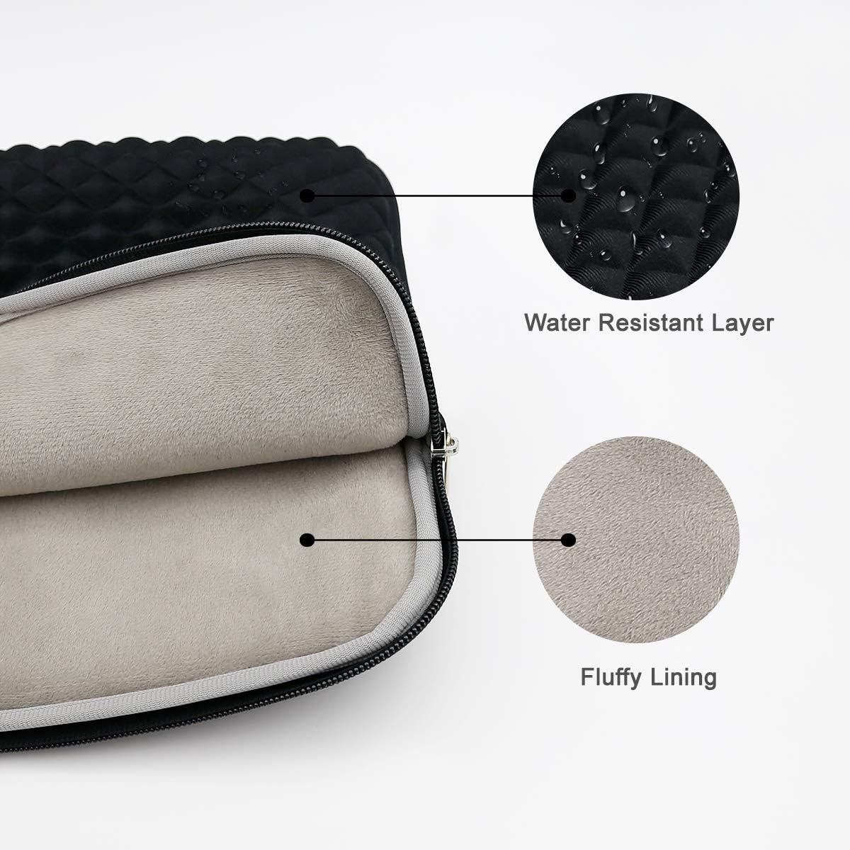 RAINYEAR 14 Inch Laptop Sleeve Diamond Foam Shock Resistant Padded Case Fluffy Lining Protective Zipper Cover Carrying Bag Compatible with 14" Notebook Computer Tablet Chromebook(Black) - Image 5