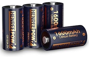 Henreepow CR123A Lithium Battery, 10-Year Shelf Life, 123 3 Volt 1600mAh High Capacity Lithium Batteries, Long-Lasting for Sensors,Home Security Automation Devices (4 Pack-Non Rechargeable)