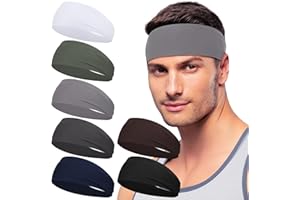 DIYJIBB Sport Headbands for Men - 7 Pcs Sweat Absorbent Running Headband for Fitness Workout Running Rugby Baseball Yoga Crossfit High Intensity Interval Training, Unisex Sweatband for Both Men and Women