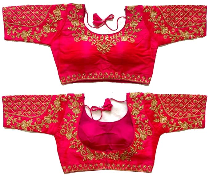 Women's Floral Design Hand Embroidery Gold Thread and Stone work (38+margin)