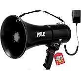 PYLE 50W Megaphone Speaker PA Bullhorn - Built-in Siren, Adjustable Volume Control, 35mm Aux Input, 1554 Meters Range, Perfect for Sports Events, Emergency Drills, and Outdoor Activities, Black