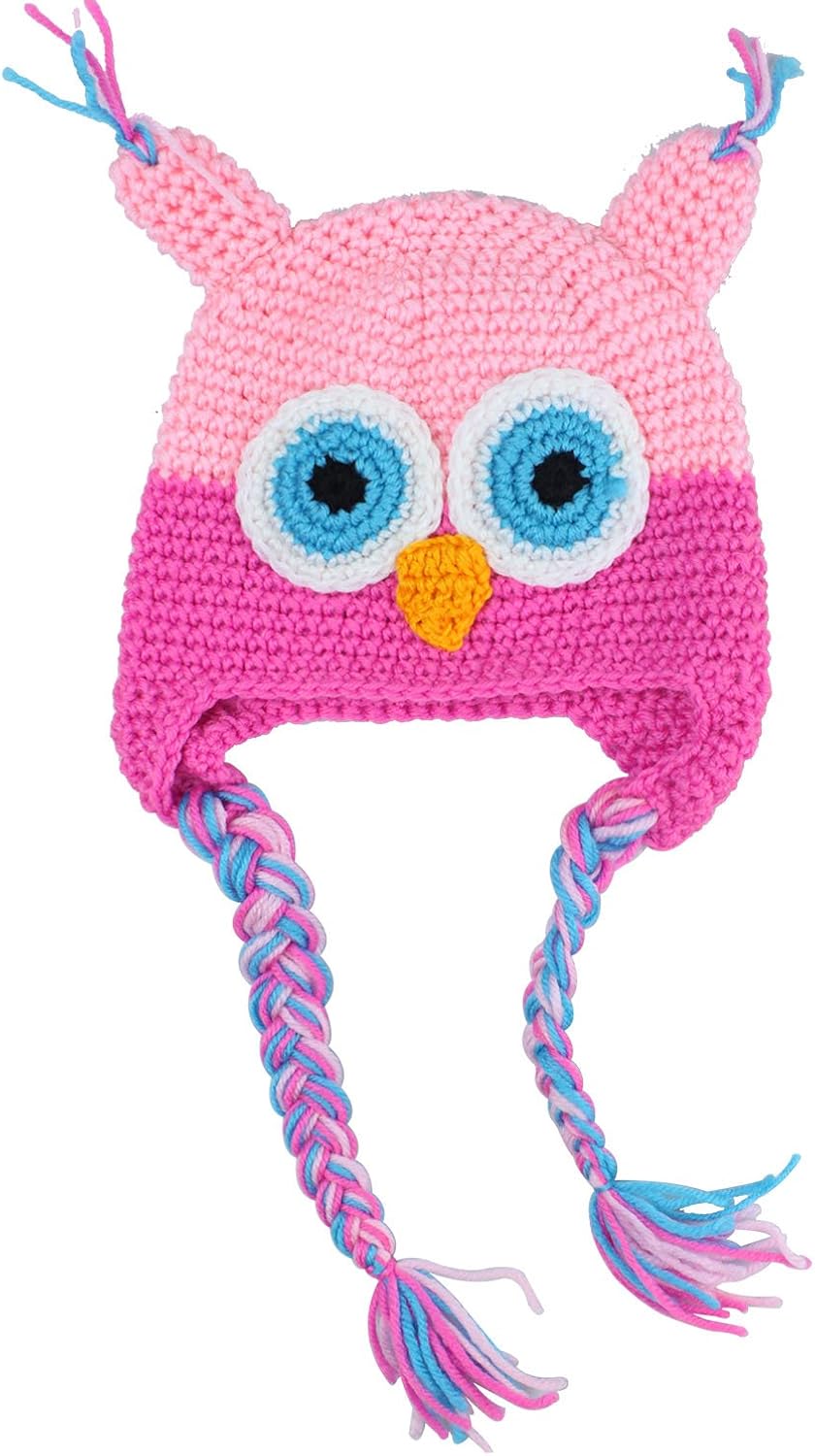 Cute Toddler Owls Crochet Wool Cap Hat With Earflap ,Pink