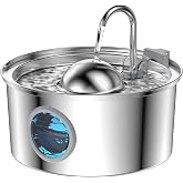 AONBOY Cat Water Fountain Stainless Steel, 108oz/3.2L Cat Fountain, Pet Water Fountain with Water Level Window, Hemispherical Shape, Multi-Filter, Silent Pump, Water Tap, Provides Flowing Water