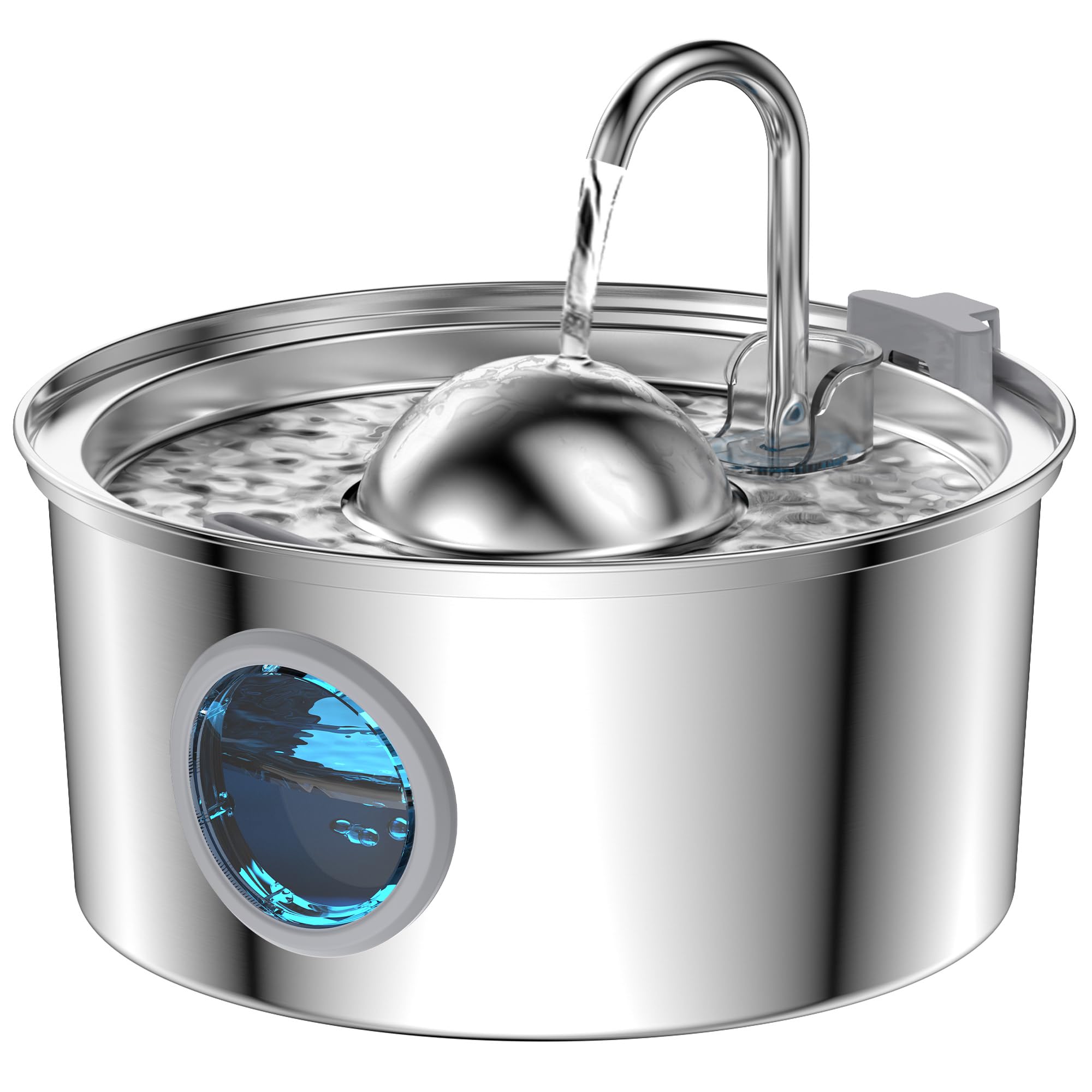 Photo 1 of AONBOY Cat Water Fountain Stainless Steel, 108oz/3.2L Cat Fountain, Pet Water Fountain with Water Level Window, Hemispherical Shape, Multi-Filter, Silent Pump, Water Tap, Provides Flowing Water