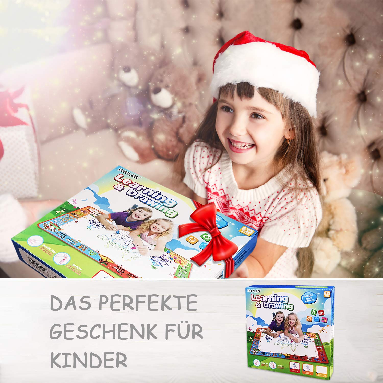 PHYLES Wasser Zeichnen Matte, Super Deluxe 100 * 70 cm Aqua Drawing Painting Mat , kein Chaos Färben & Zeichnen Spiel, Lernspielzeug & Magic Doodle Malmatte für Kleinkinder ab 3 Jahren (groß)