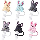 6Pcs French Bulldog Straw Cover Cap for Stanley Cup 40oz/30oz Tumbler, 10mm Reusable Cute Drinking Straw Topper Accessories, Portable Protector Plugs Decorations Gifts