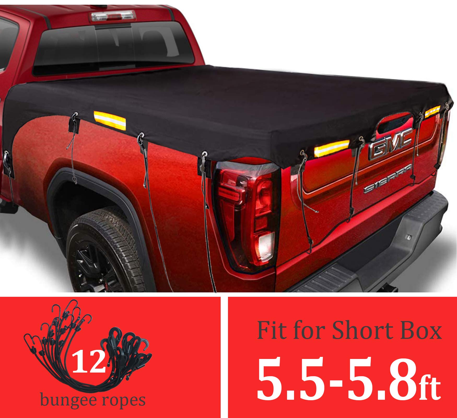 Photo 1 of Softclub Upgraded Truck Bed Tarp Cover for Short Box?5.8’ Box? Fit for Ford F150 GMC Silverado/Sierra Ram, Waterproof Heavy Duty 600D Oxford Fabric, Pickup Truck Bed Covers with Bungee Webbings-Black
