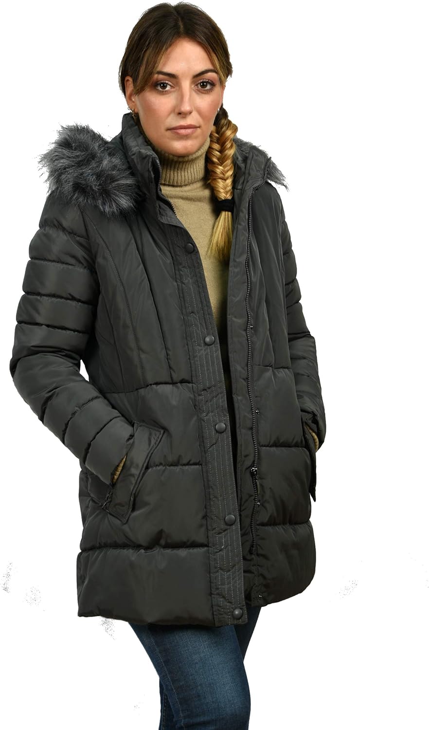 Four Seasons Women's Winter Long Medium Jacket with Removable Hood