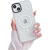 YUMUPIFE Designed for iPhone 12/12 Pro Case [Compatible with MagSafe] Clear Floral Cute White Flowers for Women Girls Soft Silicone Shockproof Case for iPhone 12/12 Pro-Clear